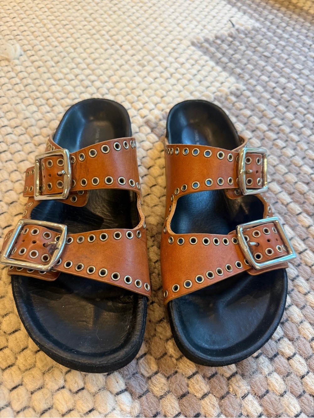 Isabel Marant Brown Double-Buckle Grommet Sandals